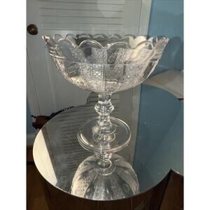 Vintage Early American Pressed Glass Compote, Footed Candy Dish 7”w